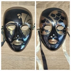 Vintage Black and Gold Decorative Brass Masks Masquerade Mardi Gras Theater Mask